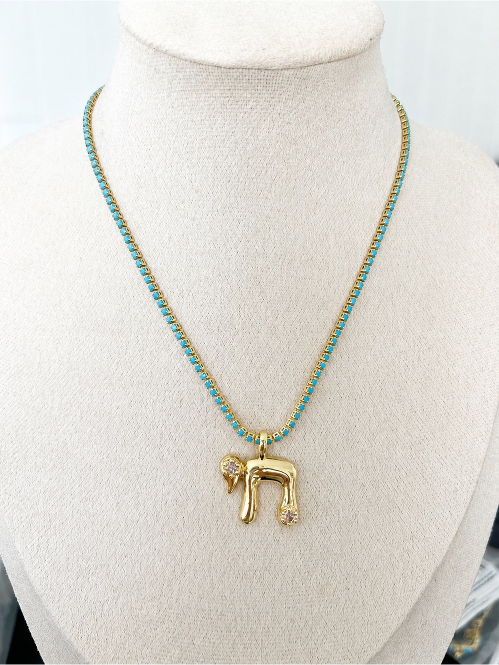 18k Gold Plated Gold and Turquoise Chai Pendant Choker Necklace - Custom Made!